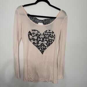 SugarHigh Y2K Medium Retro Pink Polka Dot Back Bow Detail Long Sleeve Shirt